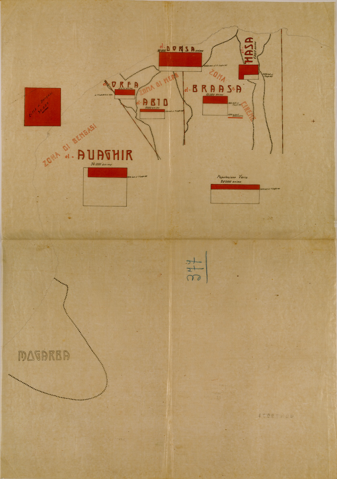 (N:31031) DIAGRAMMA RIEPILOGATIVO DELLA POPOLAZIONE DELLA CIRENAICA TAVOLA 2 (SE004977) Carte e stampe antiche: riproduzione a colori su carta (formato A1)