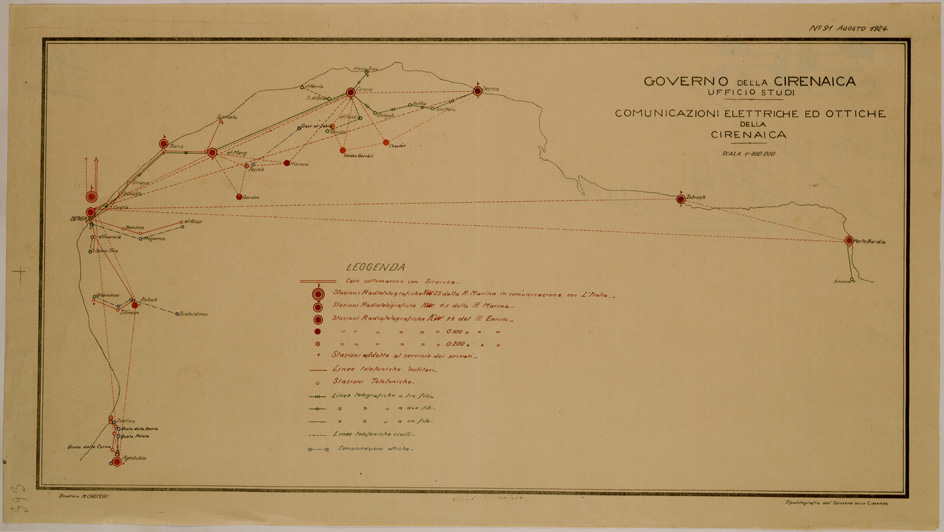 (N:31073) COMUNICAZIONI ELETTRICHE ED OTTICHE DELLA CIRENAICA (SE004987) Carte e stampe antiche: riproduzione a colori su carta (formato A1)