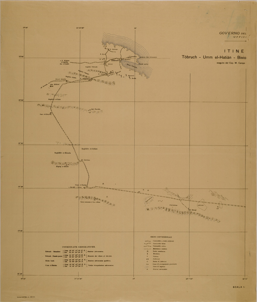 (N:31075) ITINERARIO TOBRUCH UMM EL HATIAN BIVIO AMSEAT GIANZUR MARSA LUCH CARTA 1 (SE004988) Carte e stampe antiche: riproduzione a colori su carta (formato A1)