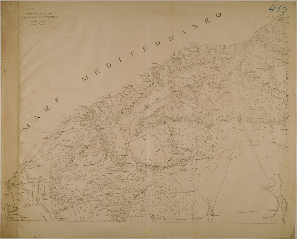 (N:31040) CIRENAICA - PARTE OCCIDENTALE. (SE005006) Carte e stampe antiche: riproduzione a colori su carta (formato A1)