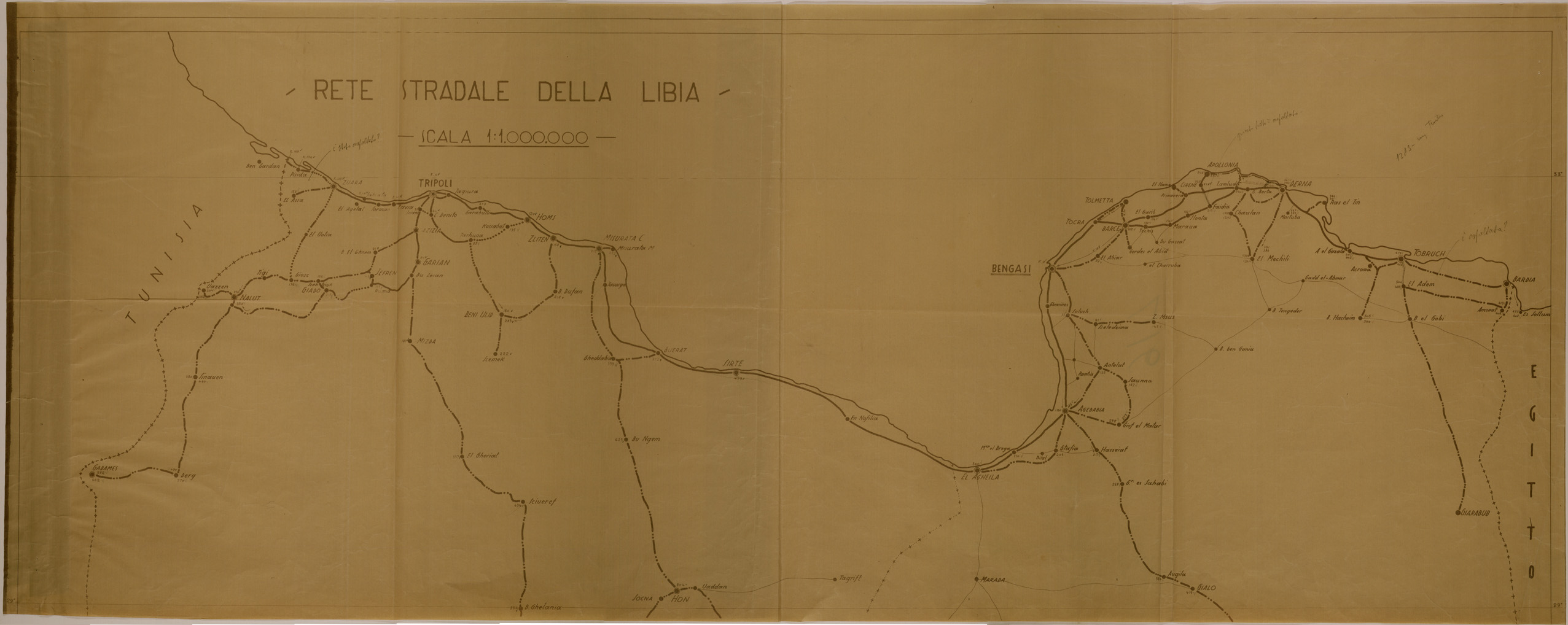 (N:31043) RETE STRADALE DELLA LIBIA - TAVOLA NORD. (SE005010) Carte e stampe antiche: riproduzione a colori su carta (formato A1)