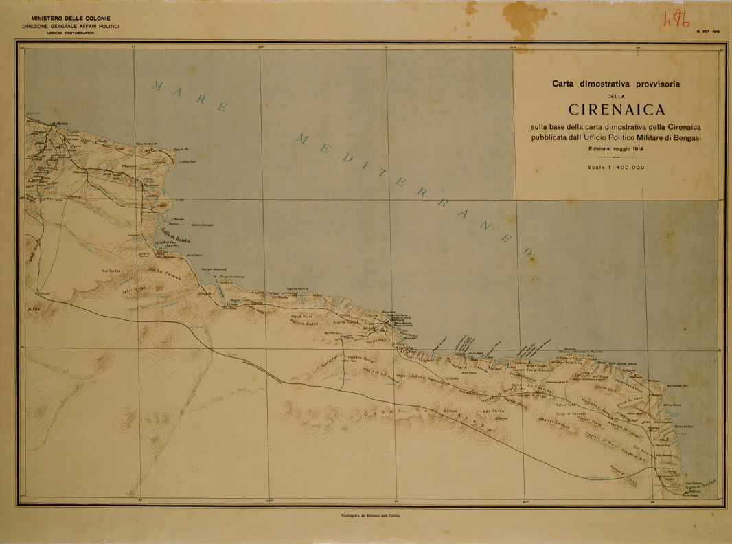 (N:31137) CIRENAICA CARTA DIMOSTRATIVA PROVVISORIA DERNA FOGLIO II (SE005081) Carte e stampe antiche: riproduzione a colori su carta (formato A1)