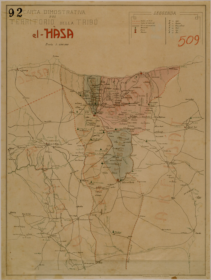 (N:31197) TERRITORIO DELLA TRIBU' EL HASA (SE005108) Carte e stampe antiche: riproduzione a colori su carta (formato A1)