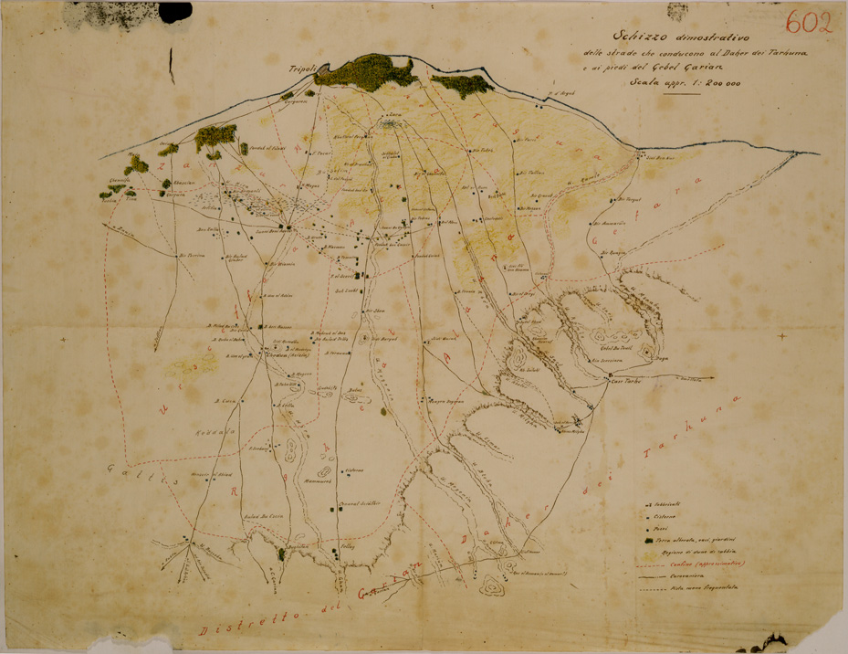 (N:31108) STRADE CHE CONDUCANO AL DEHER TARHUNA E A GEBEL GARIAN. (SE005186) Carte e stampe antiche: riproduzione a colori su carta (formato A1)