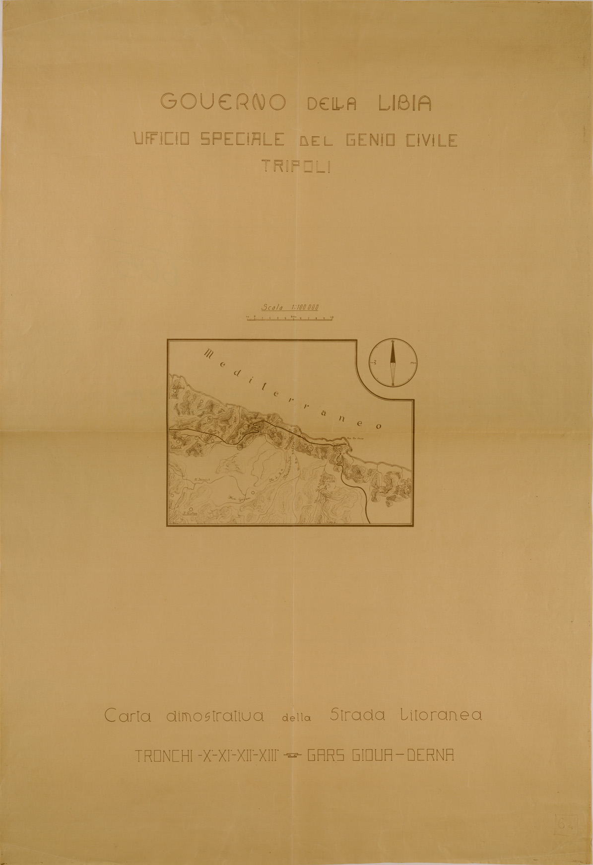 (N:31112) LIBIA - CARTA DIMOSTRATIVA DELLA STRADA LITORANEA - TRONCHI DAL X AL XIII (SE005203) Carte e stampe antiche: riproduzione a colori su carta (formato A1)