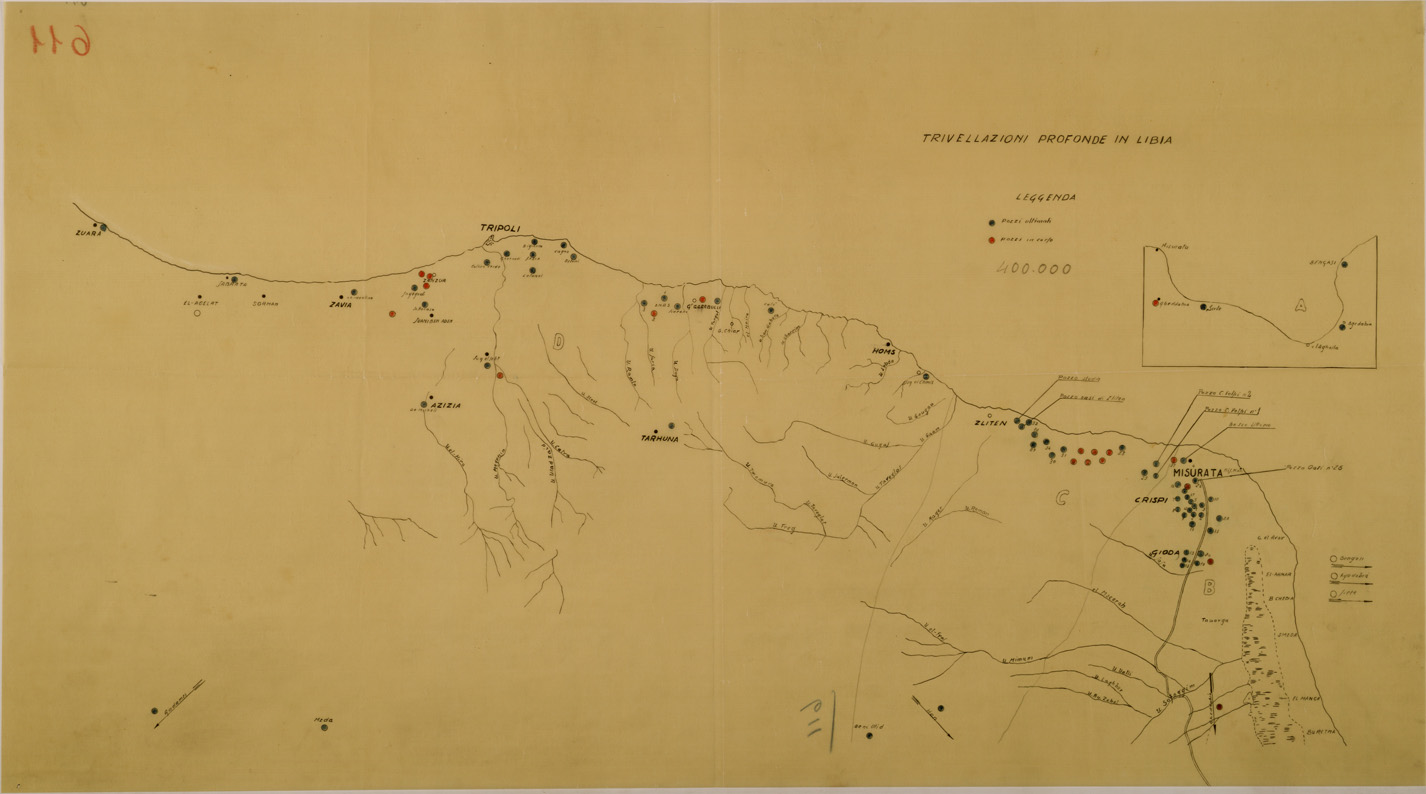 (N:31120) TRIVELLAZIONI PROFONDE IN LIBIA - POZZI D'ACQUA. (SE005214) Carte e stampe antiche: riproduzione a colori su carta (formato A1)