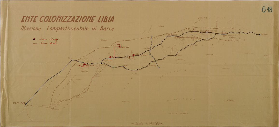 (N:31126) ZONA BENGASI - DERNA - NUOVI VILLAGGI - NUOVE STRADE. (SE005228) Carte e stampe antiche: riproduzione a colori su carta (formato A1)