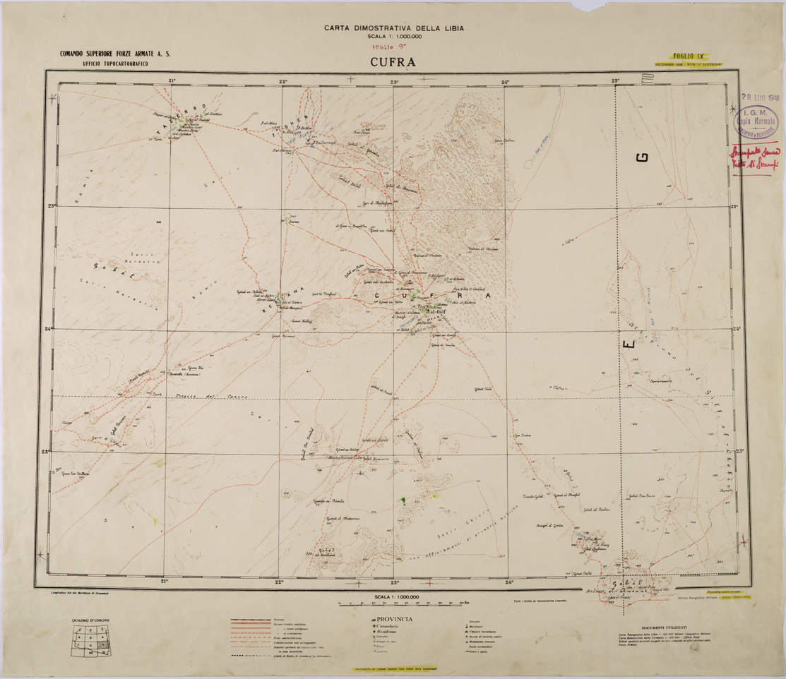 (N:31409) CARTA DIMOSTRATIVA - FOGLIO 9 - CUFRA. (SE005465) Carte e stampe antiche: riproduzione a colori su carta (formato A1)