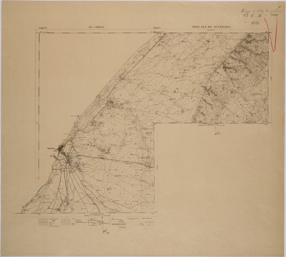 (N:31443) BENGASI E DINTORNI - SIDI ALI BU SCIAHARA-EL COEFIA. (SE005499) Carte e stampe antiche: riproduzione a colori su carta (formato A1)