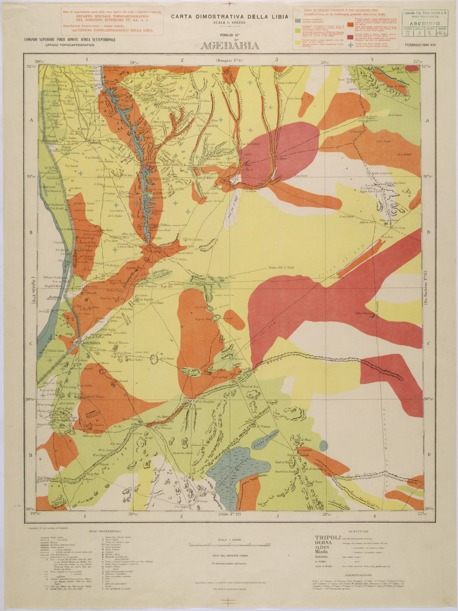 (N:31452) CARTA DELLA TRANSITABILITA' DELLA CIRENAICA - AGEDABIA. (SE005510) Carte e stampe antiche: riproduzione a colori su carta (formato A1)