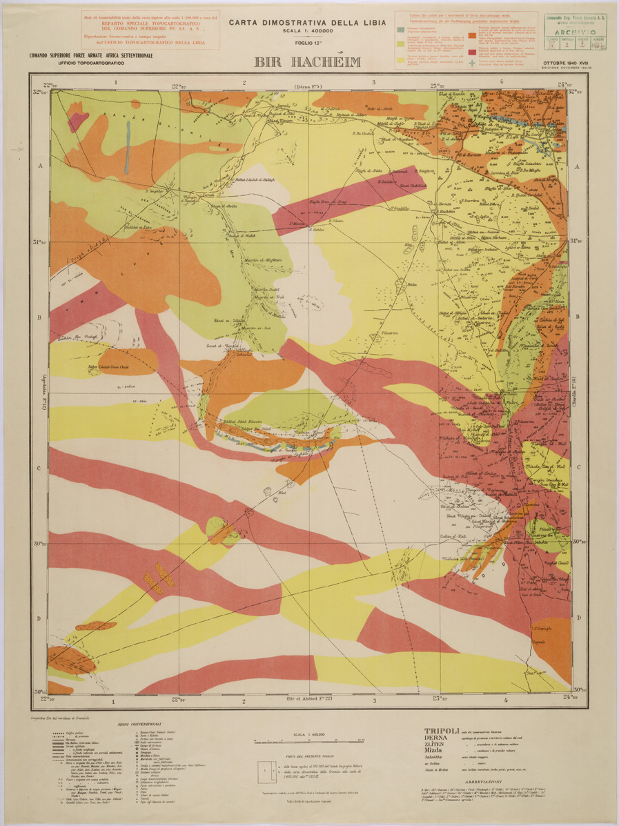 (N:31453) CARTA DELLA TRANSITABILITA' DELLA CIRENAICA - BIR HACHEIM. (SE005511) Carte e stampe antiche: riproduzione a colori su carta (formato A1)