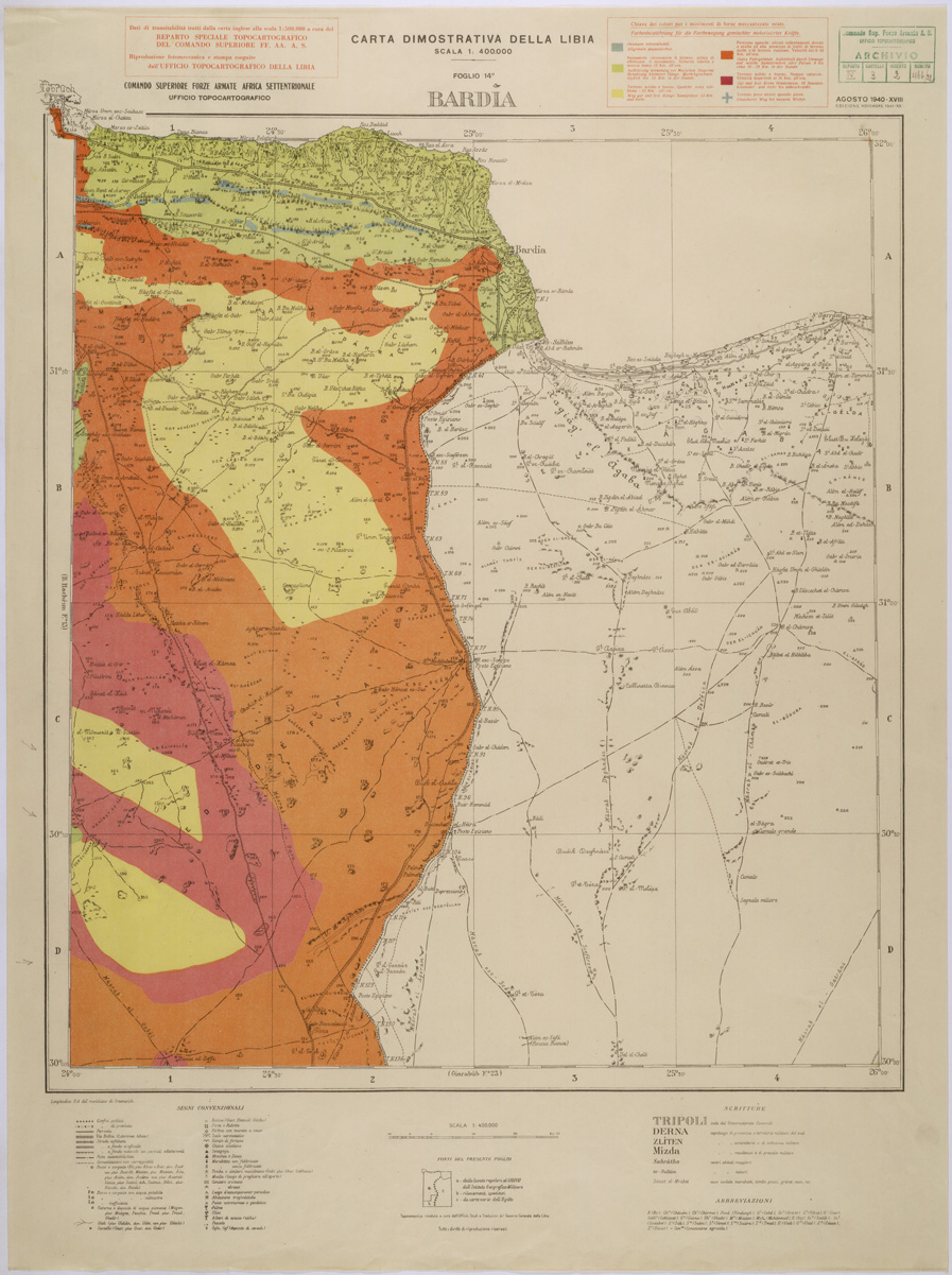 (N:31454) CARTA DELLA TRANSIBILITA' DELLA CIRENAICA - BARDIA. (SE005512) Carte e stampe antiche: riproduzione a colori su carta (formato A1)