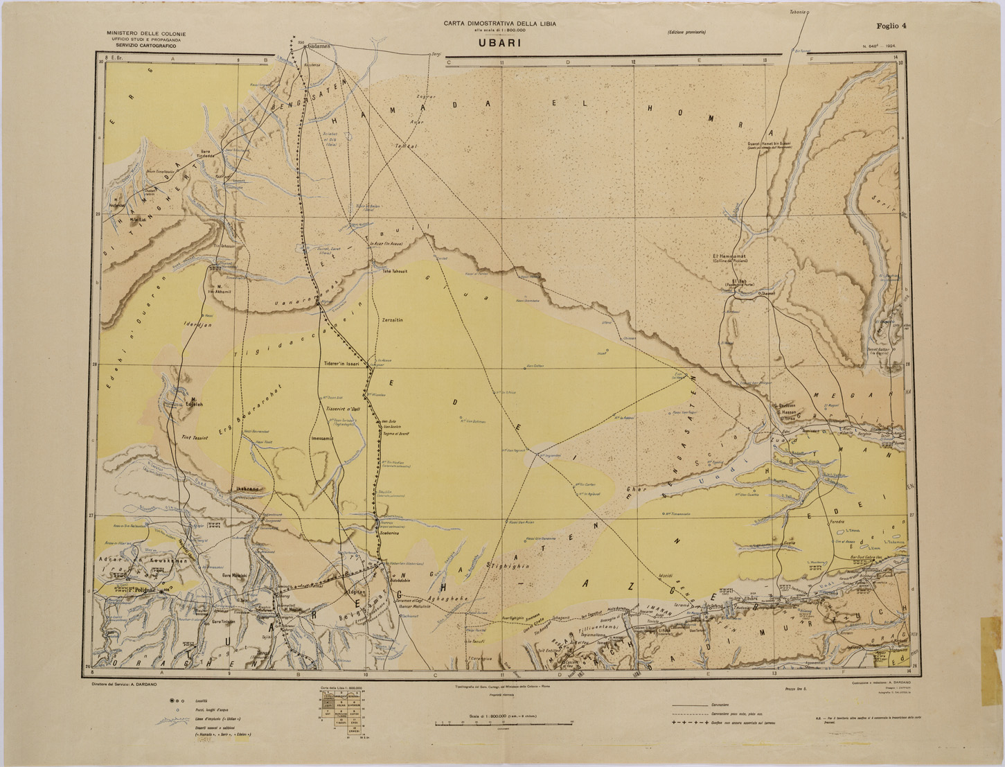(N:31499) CARTA DIMOSTRATIVA DELLA LIBIA - FOGLIO 4 - UBARI. (SE005563) Carte e stampe antiche: riproduzione a colori su carta (formato A1)