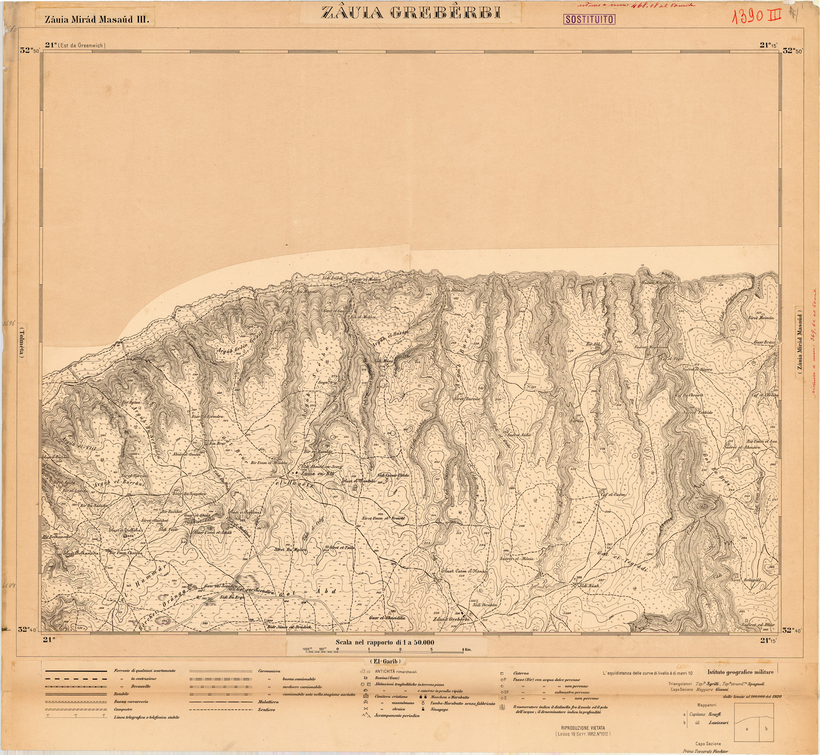 (N:35393) CARTA DELLA LIBIA - FOGLIO 1390 III - ZAUIA GREBERBI - ORIGINALI ALLA SCALA DI 1:25.000 (SE005615) Carte e stampe antiche: riproduzione a colori su carta (formato A1)