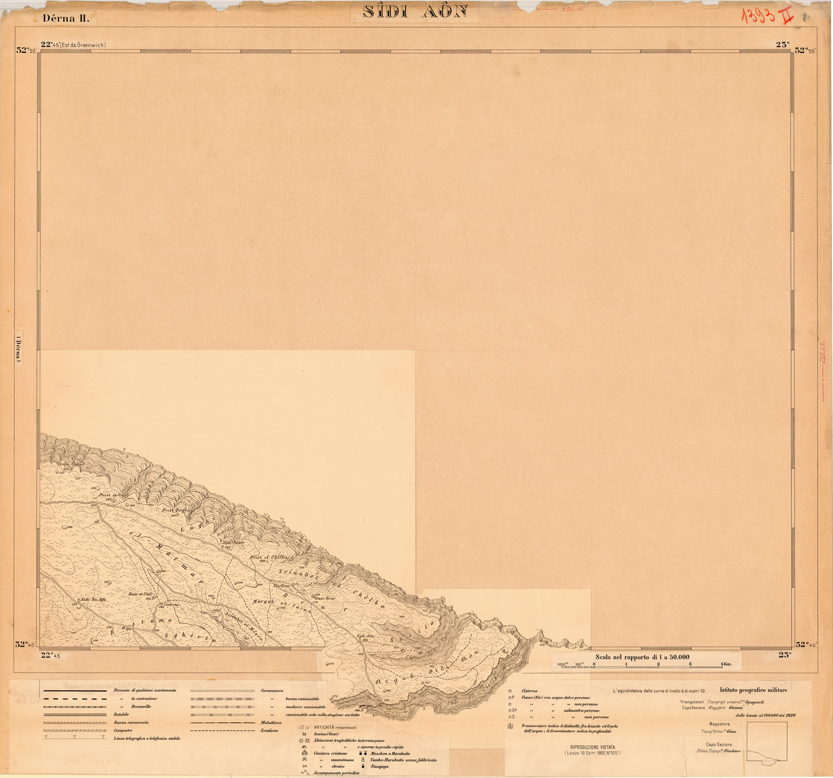 (N:35402) CARTA DELLA LIBIA - FOGLIO 1393 II - SIDI AON - ORIGINALI ALLA SCALA DI 1:25.000 (SE005651) Carte e stampe antiche: riproduzione a colori su carta (formato A1)