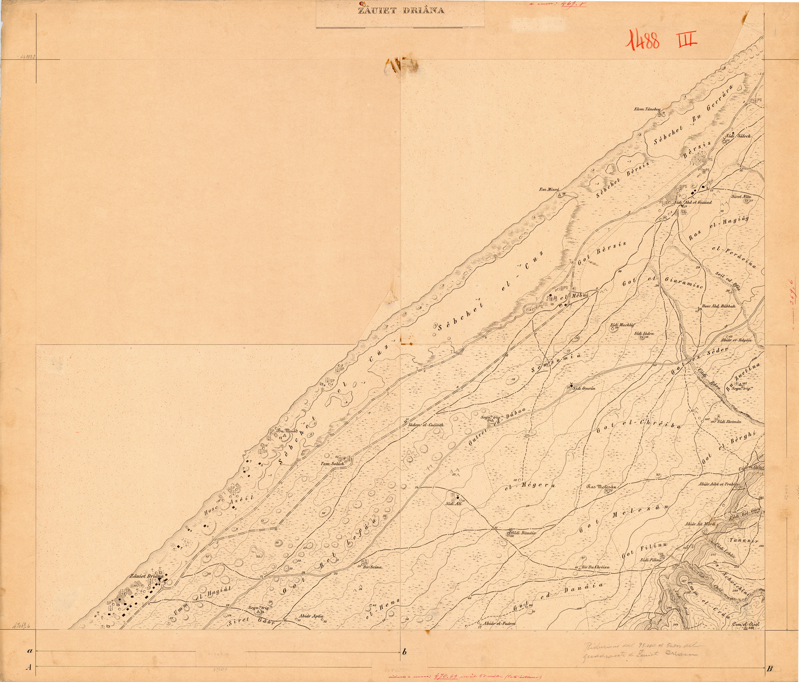 (N:35404) CARTA DELLA LIBIA - FOGLIO 1488 II - ZAUIET DRIANA - ORIGINALI ALLA SCALA DI 1:25.000 (SE005659) Carte e stampe antiche: riproduzione a colori su carta (formato A1)