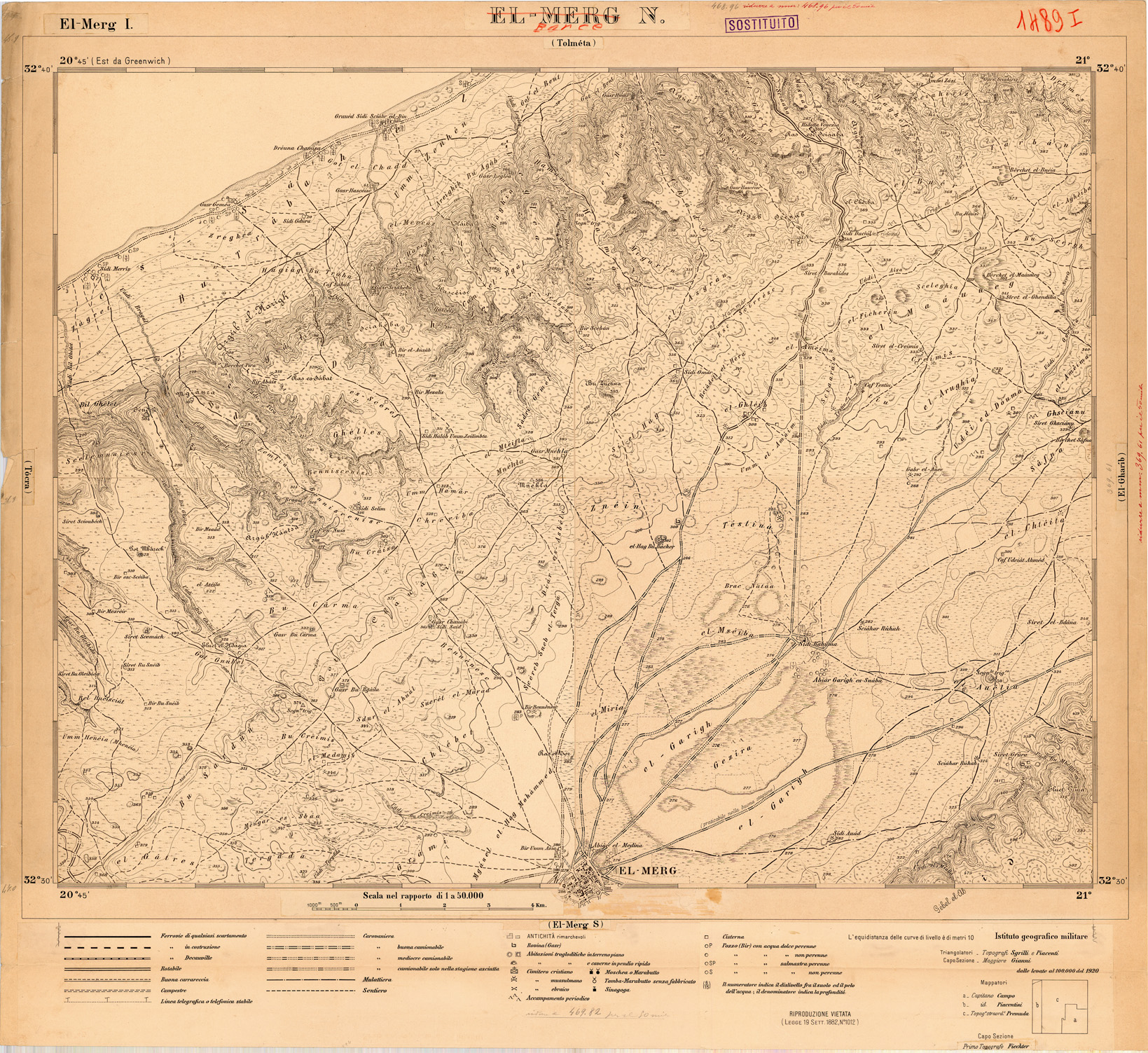 (N:35405) CARTA DELLA LIBIA - FOGLIO 1489 I - BARCE N - ORIGINALI ALLA SCALA DI 1:25.000 (SE005661) Carte e stampe antiche: riproduzione a colori su carta (formato A1)