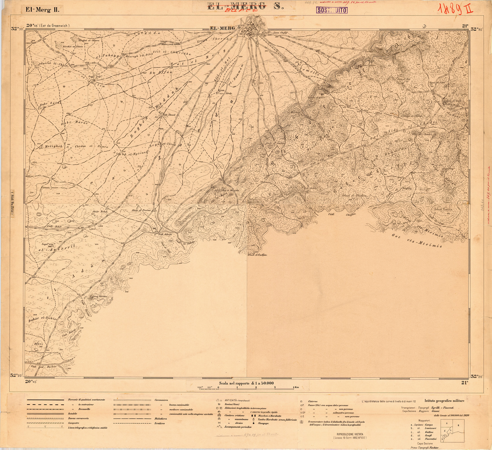 (N:35406) CARTA DELLA LIBIA - FOGLIO 1489 II - BARCE S - ORIGINALI ALLA SCALA DI 1:25.000 (SE005665) Carte e stampe antiche: riproduzione a colori su carta (formato A1)