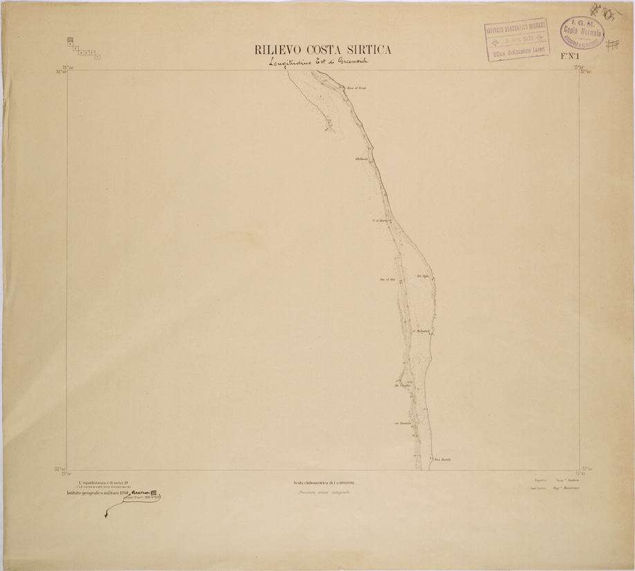 (N:31547) RILIEVO COSTA SIRTICA - FOGLIO 1. (SE005698) Carte e stampe antiche: riproduzione a colori su carta (formato A1)