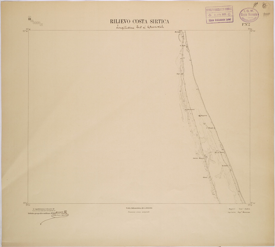(N:31548) RILIEVO COSTA SIRTICA - FOGLIO 2. (SE005699) Carte e stampe antiche: riproduzione a colori su carta (formato A1)