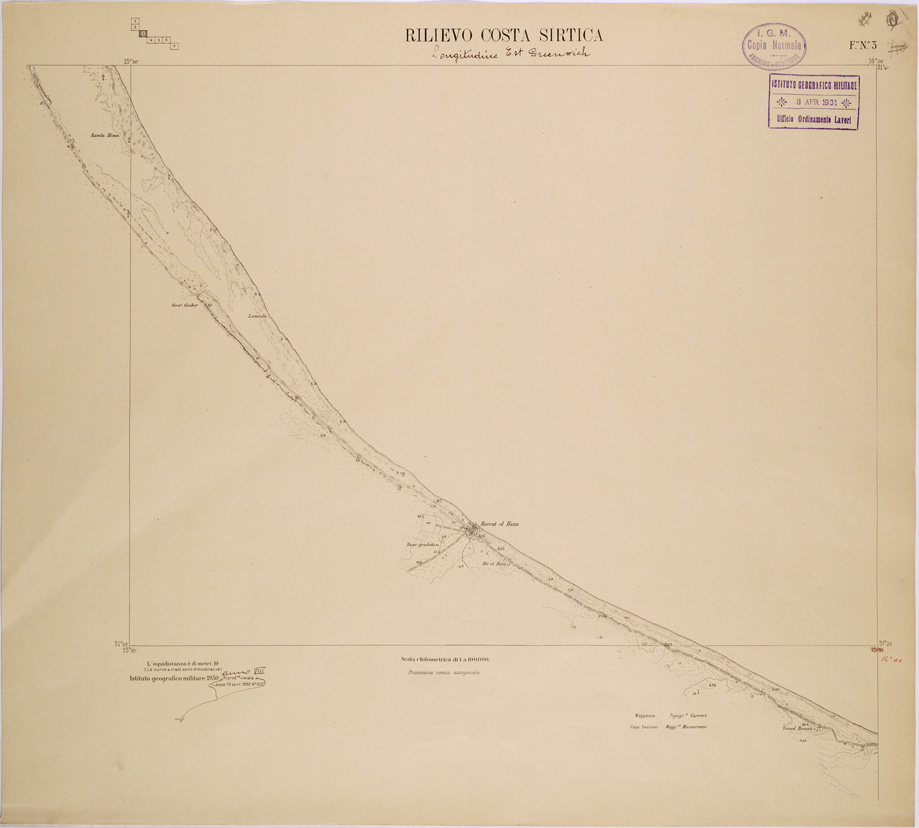 (N:31549) RILIEVO COSTA SIRTICA - FOGLIO 3 (SE005700) Carte e stampe antiche: riproduzione a colori su carta (formato A1)