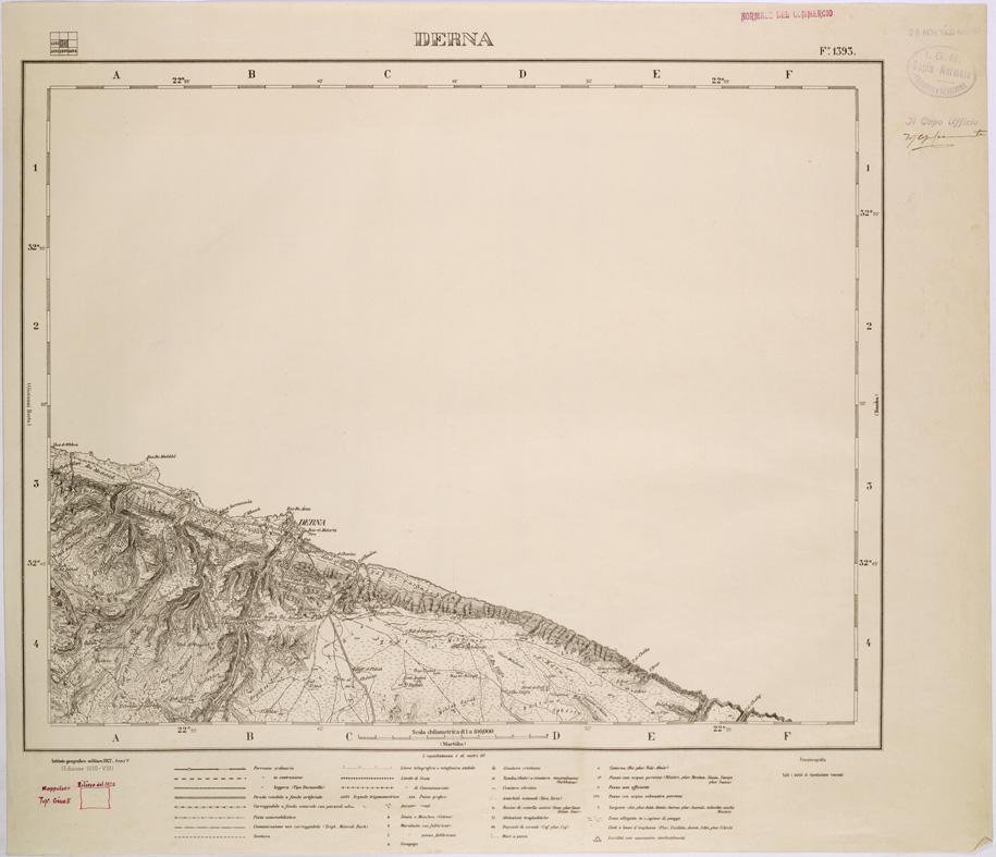 (N:31565) LIBIA - FOGLIO 1393 - DERNA. (SE005716) Carte e stampe antiche: riproduzione a colori su carta (formato A1)