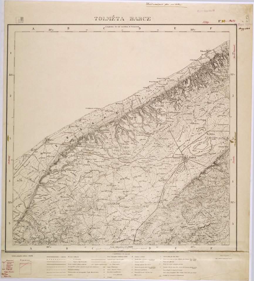 (N:31575) LIBIA - FOGLIO 1489 - TOLMETA BARCE (SE005726) Carte e stampe antiche: riproduzione a colori su carta (formato A1)