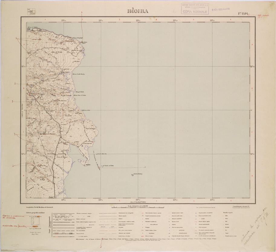(N:31580) LIBIA - FOGLIO 1494 - BOMBA. (SE005731) Carte e stampe antiche: riproduzione a colori su carta (formato A1)