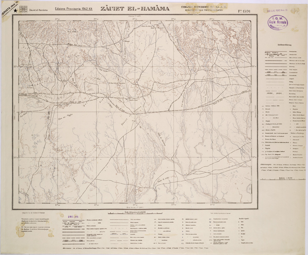 (N:31591) LIBIA - FOGLIO 1591 - ZAUIET EL HAMAMA. (SE005742) Carte e stampe antiche: riproduzione a colori su carta (formato A1)