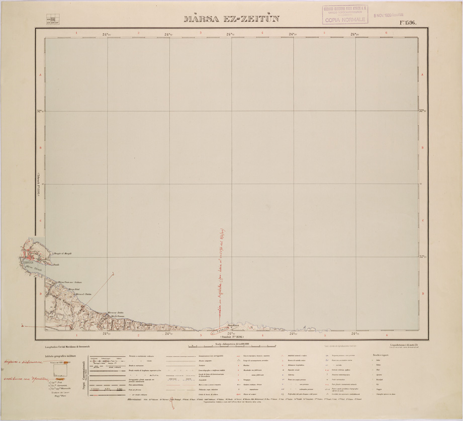 (N:31596) LIBIA - FOGLIO 1596 - MARSA EZ-ZEITUN. (SE005747) Carte e stampe antiche: riproduzione a colori su carta (formato A1)