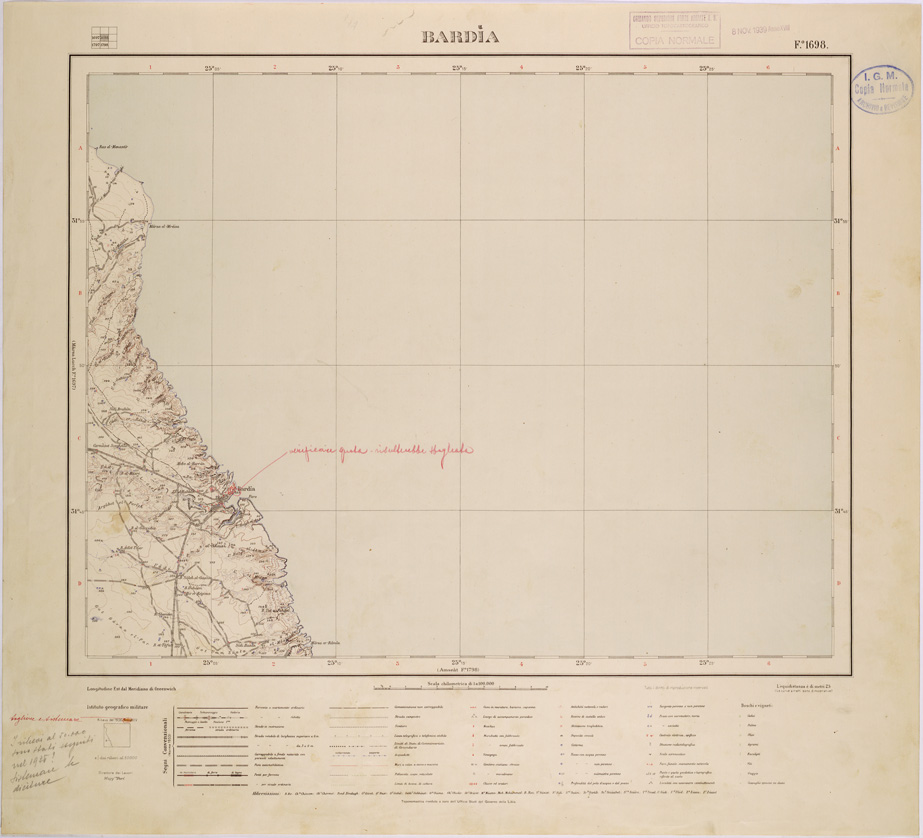 (N:31614) LIBIA - FOGLIO 1698 - BARDIA. (SE005765) Carte e stampe antiche: riproduzione a colori su carta (formato A1)