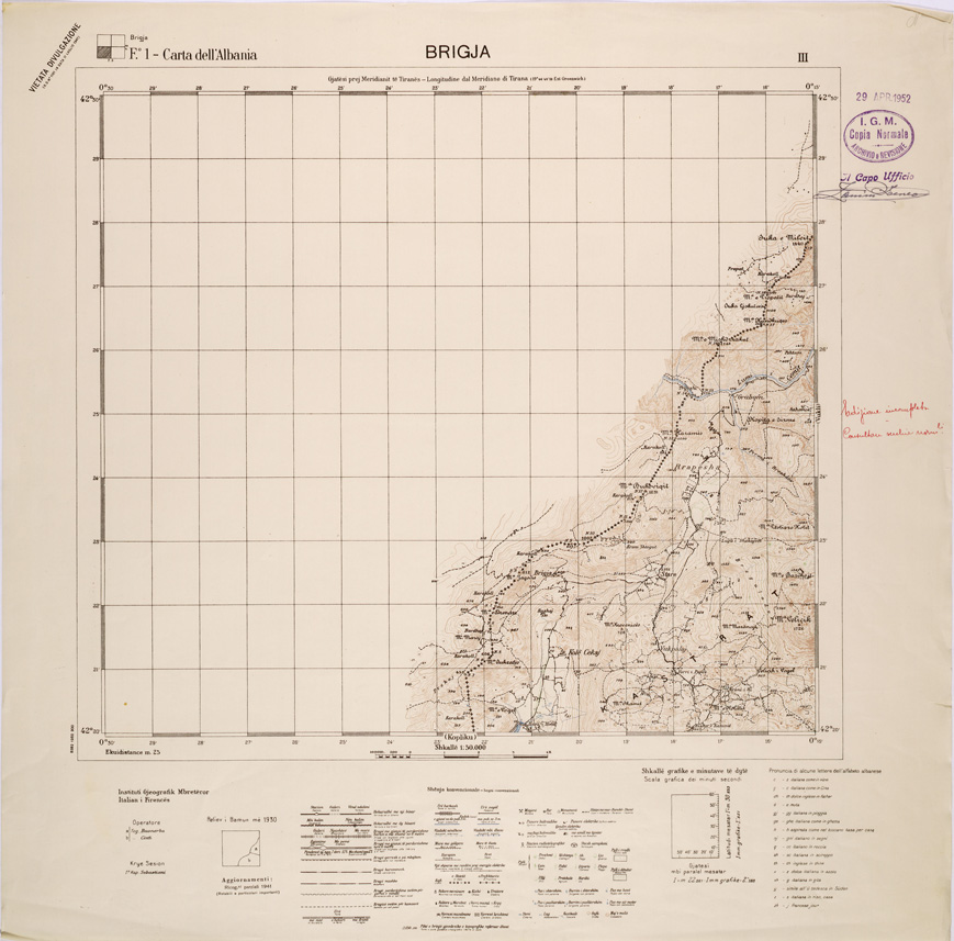 (N:31841) CARTA DELL'ALBANIA FOGLIO 1 III BRIGJA (SE006038) Carte e stampe antiche: riproduzione a colori su carta (formato A1)