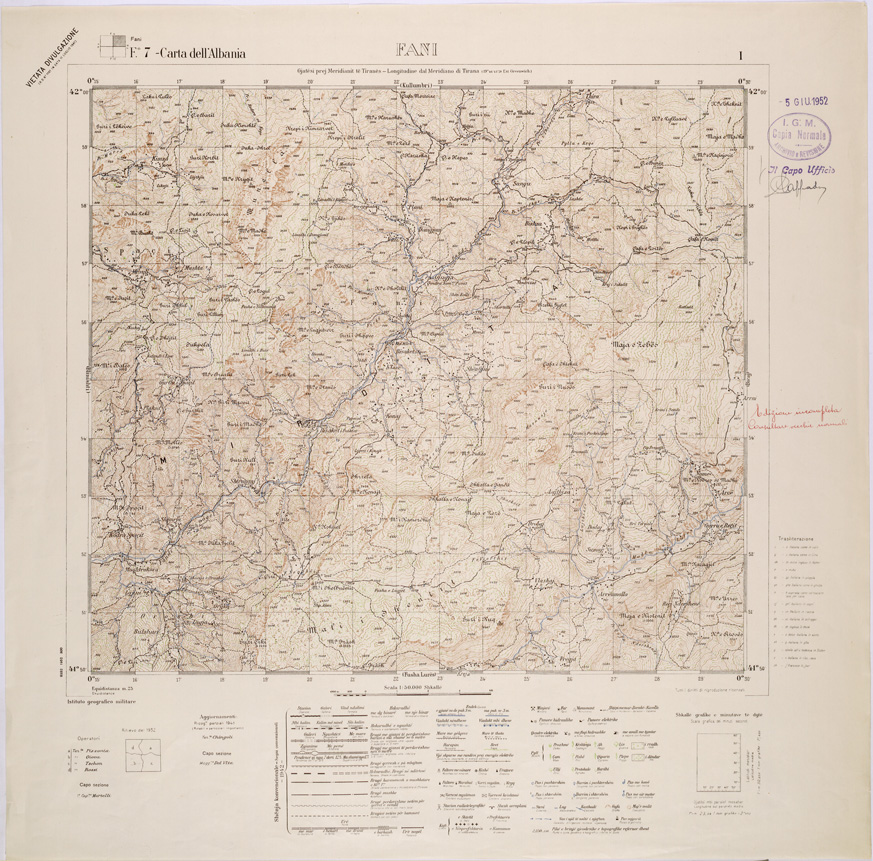 (N:31946) CARTA DELL'ALBANIA FOGLIO 7 I FANI (SE006051) Carte e stampe antiche: riproduzione a colori su carta (formato A1)