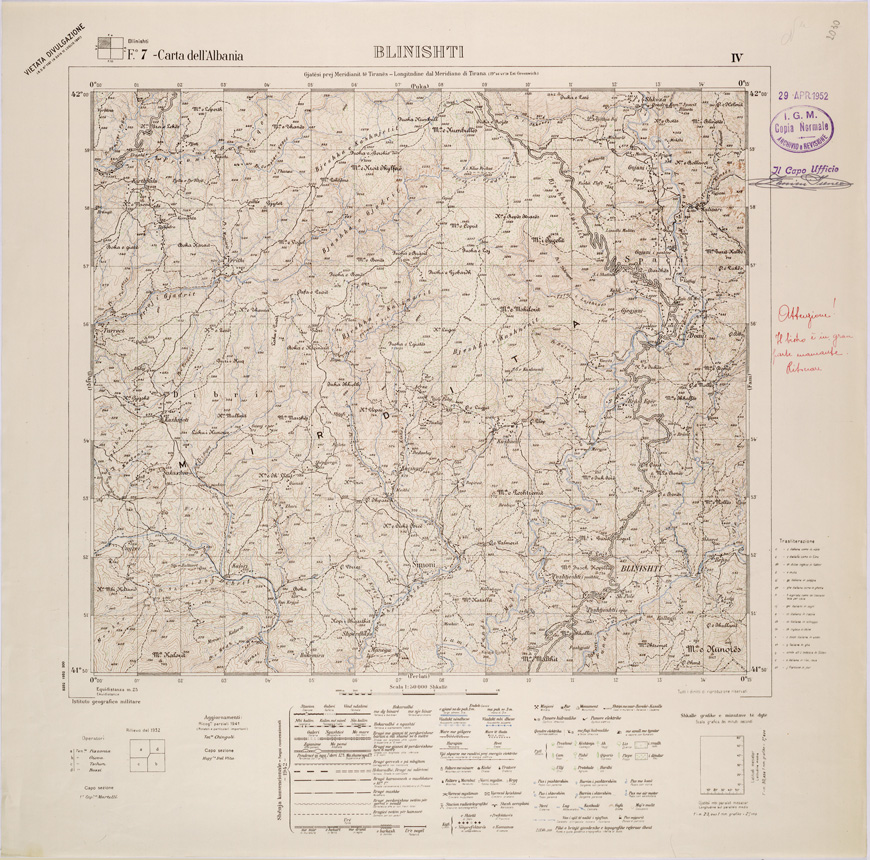 (N:31949) CARTA DELL'ALBANIA FOGLIO 7 IV BLINISHTI (SE006054) Carte e stampe antiche: riproduzione a colori su carta (formato A1)