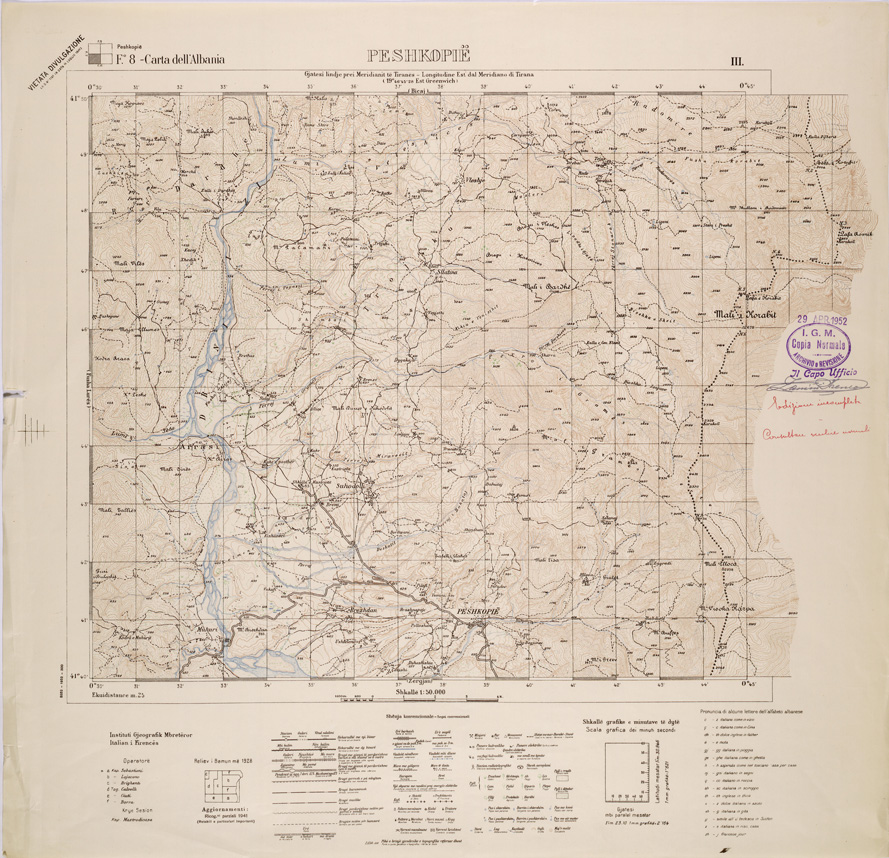 (N:31950) CARTA DELL'ALBANIA FOGLIO 8 III PESHKOPIE (SE006055) Carte e stampe antiche: riproduzione a colori su carta (formato A1)