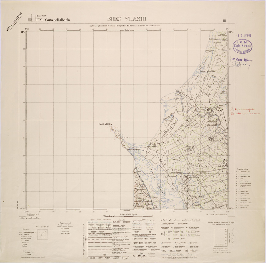 (N:31954) CARTA DELL'ALBANIA FOGLIO 9 III SHEN VLASHI (SE006059) Carte e stampe antiche: riproduzione a colori su carta (formato A1)