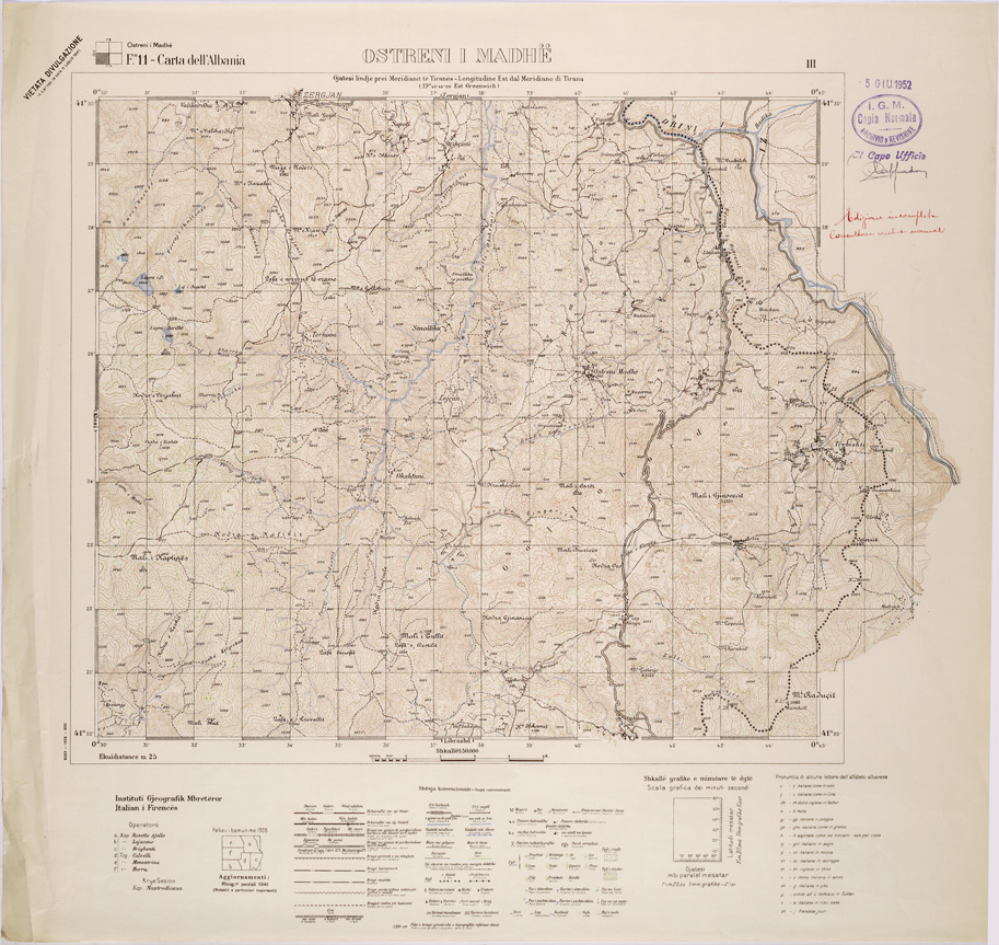 (N:31960) CARTA DELL'ALBANIA FOGLIO 11 III OSTRENI I MADHE (SE006065) Carte e stampe antiche: riproduzione a colori su carta (formato A1)