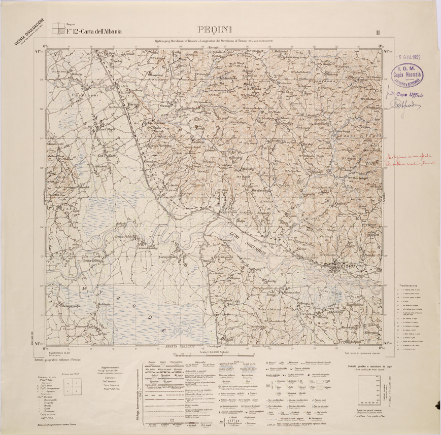 (N:31963) CARTA DELL'ALBANIA FOGLIO 12 II PEQINI (SE006068) Carte e stampe antiche: riproduzione a colori su carta (formato A1)