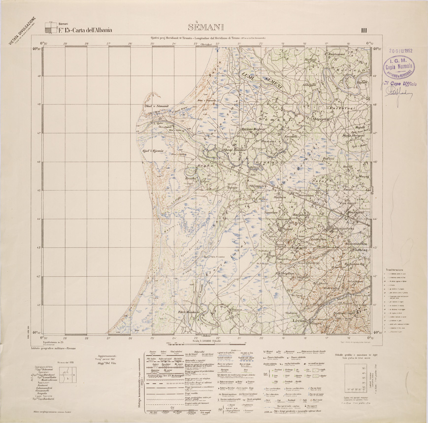 (N:31975) CARTA DELL'ALBANIA FOGLIO 15 III SEMANI (SE006080) Carte e stampe antiche: riproduzione a colori su carta (formato A1)