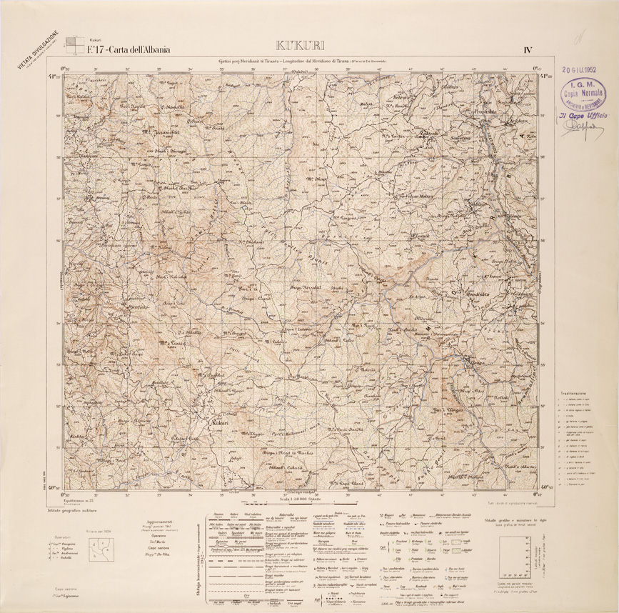 (N:32003) CARTA DELL'ALBANIA FOGLIO 17 IV KUKURI (SE006089) Carte e stampe antiche: riproduzione a colori su carta (formato A1)