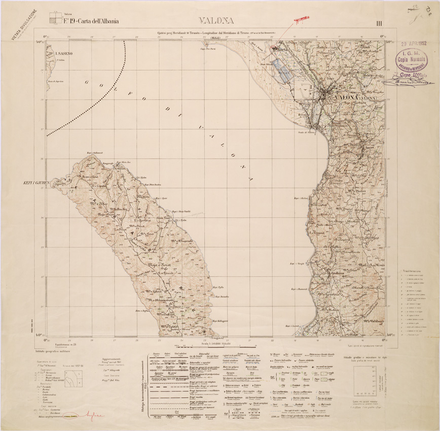 (N:32017) CARTA DELL'ALBANIA FOGLIO 19 III VALONA (SE006094) Carte e stampe antiche: riproduzione a colori su carta (formato A1)