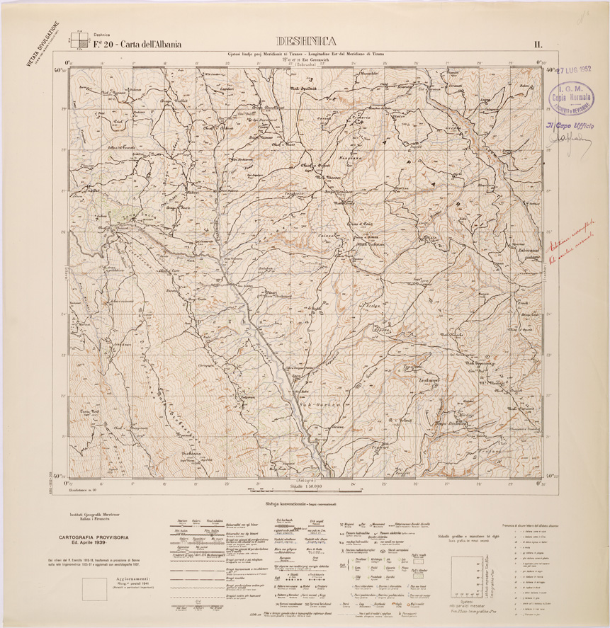 (N:32027) CARTA DELL'ALBANIA FOGLIO 20 II DESHNICA (SE006097) Carte e stampe antiche: riproduzione a colori su carta (formato A1)