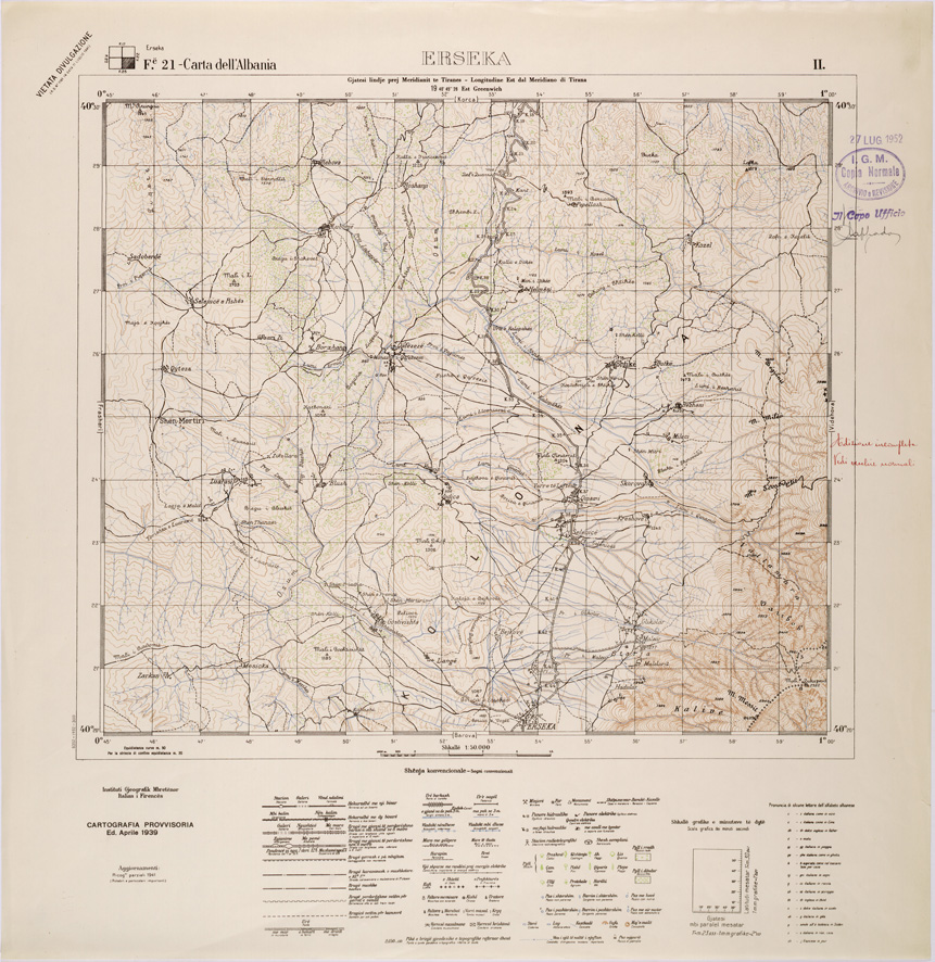 (N:32040) CARTA DELL'ALBANIA FOGLIO 21 II ERSEKA (SE006101) Carte e stampe antiche: riproduzione a colori su carta (formato A1)