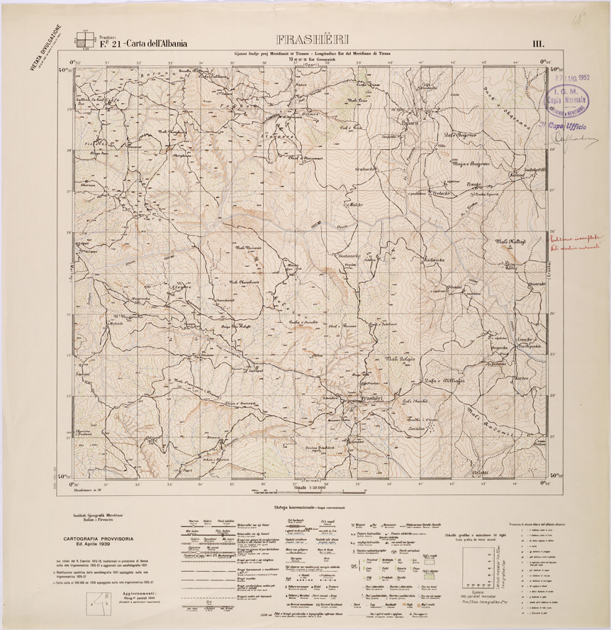 (N:32042) CARTA DELL'ALBANIA FOGLIO 21 III FRASHERI (SE006102) Carte e stampe antiche: riproduzione a colori su carta (formato A1)
