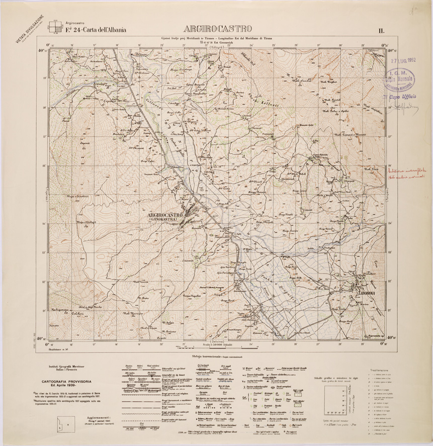 (N:32052) CARTA DELL'ALBANIA FOGLIO 24 II ARGIROCASTRO (SE006110) Carte e stampe antiche: riproduzione a colori su carta (formato A1)