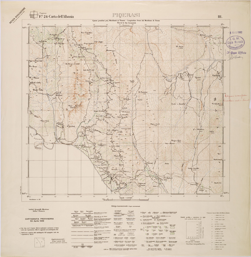 (N:32053) CARTA DELL'ALBANIA FOGLIO 24 III PIQERASI (SE006111) Carte e stampe antiche: riproduzione a colori su carta (formato A1)