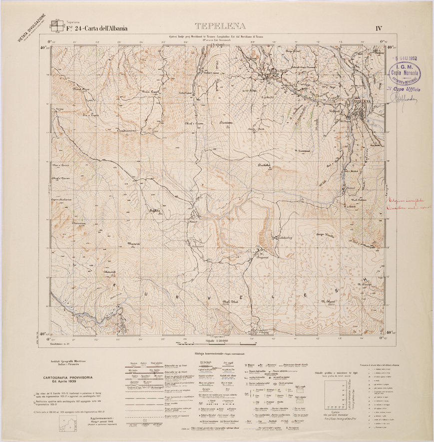 (N:32054) CARTA DELL'ALBANIA FOGLIO 24 IV TEPELENA (SE006112) Carte e stampe antiche: riproduzione a colori su carta (formato A1)