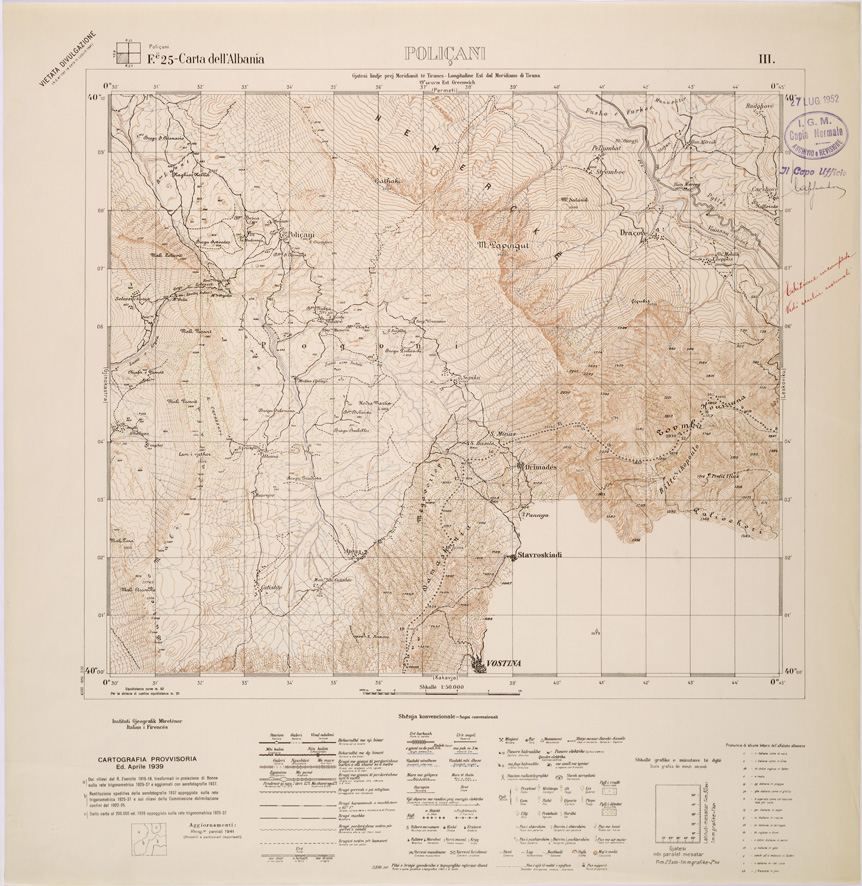 (N:32057) CARTA DELL'ALBANIA FOGLIO 25 III POLICANI (SE006115) Carte e stampe antiche: riproduzione a colori su carta (formato A1)