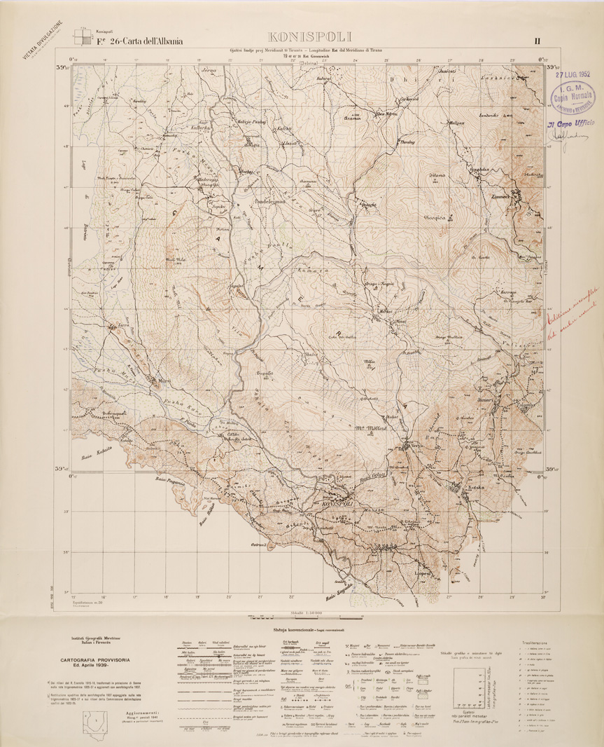 (N:32060) CARTA DELL'ALBANIA FOGLIO 26 II KONISPOLI (SE006118) Carte e stampe antiche: riproduzione a colori su carta (formato A1)