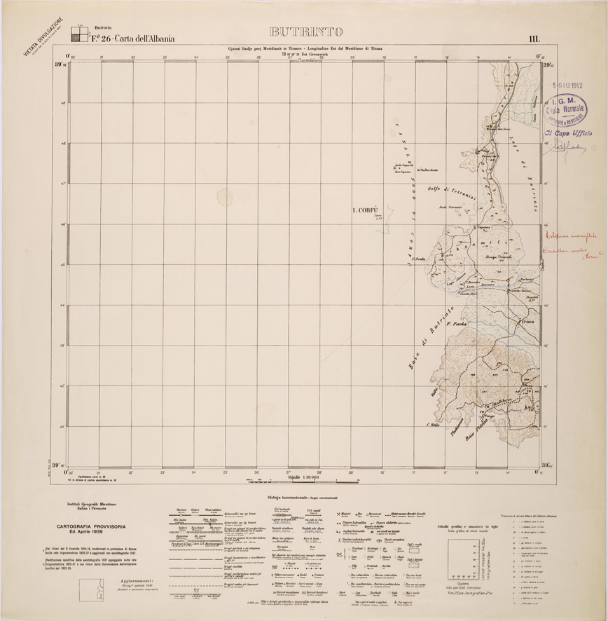 (N:32061) CARTA DELL'ALBANIA FOGLIO 26 III BUTRINTO (SE006119) Carte e stampe antiche: riproduzione a colori su carta (formato A1)